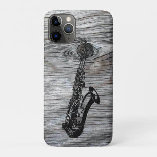 en bijtende saxofone op oud hout iPhone 11 pro hoesje