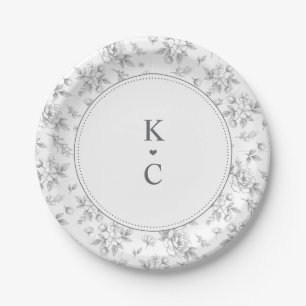En Carton Assiettes à dessert de mariage gris argent floral 