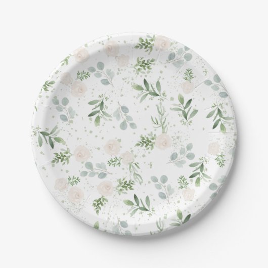 En Carton assiettes à fleurs - verdure et motif blanc (Devant)