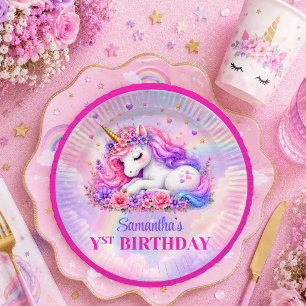 En Carton Assiettes Anniversaire Fille Couleurs Pastel Licor