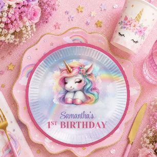 En Carton Assiettes Anniversaire Fille Licorne Enchantée Ros