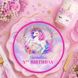 En Carton Assiettes Anniversaire Fille Licorne Enchantée Ros