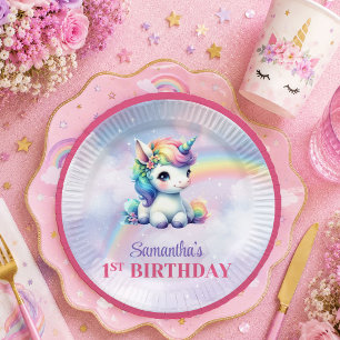En Carton Assiettes Anniversaire Fille Licorne Magique Fanta
