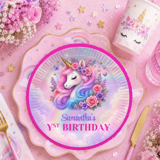 En Carton Assiettes Anniversaire Fille Licorne Magique Fanta