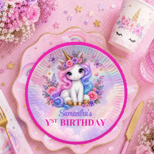 En Carton Assiettes Anniversaire Fille Licorne Pailletée Cou