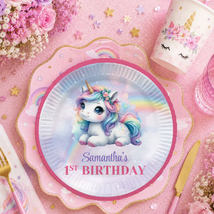 En Carton Assiettes Anniversaire Fille Licorne Pastel Brilla