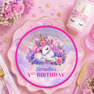 En Carton Assiettes Anniversaire Fille Licorne Pastel Brilla