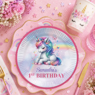 En Carton Assiettes Anniversaire Fille Licorne Pastel Magiqu