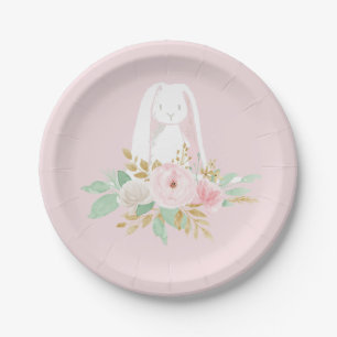 En Carton Assiettes anniversaire Some Bunny florales et rose