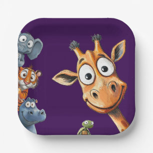 En Carton Assiettes carrées pour fête d'enfants avec animaux