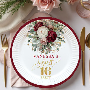 En Carton Assiettes Charming Sweet Sixteen Blush Bourgogne