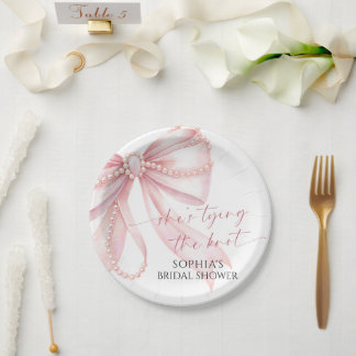 En Carton Assiettes de dessert de mariage avec noeud rose et