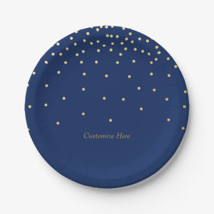 En Carton Assiettes de fête à pois confettis dorés bleus et 
