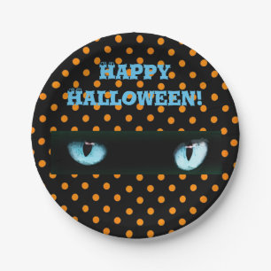 En Carton Assiettes de fête Bleu Oeil de Chat Happy Hallowee