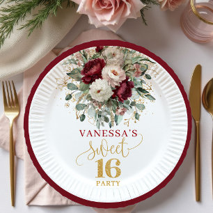 En Carton Assiettes de fête bordeaux rose douce Ethérée pour