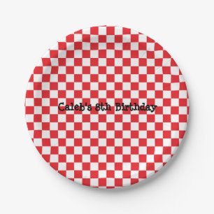 En Carton Assiettes de fête d'anniversaire à carreaux rouges