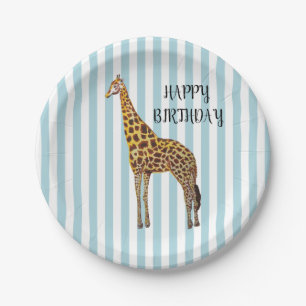 En Carton Assiettes de fête d'anniversaire Girafe Safari Blu