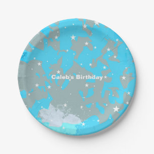 En Carton Assiettes de fête d'anniversaire grunge bleu et gr