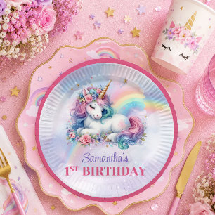 En Carton Assiettes de fête de fille pastel licorne colorée 