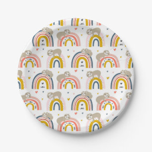 En Carton Assiettes de fête de paresseux mignon et arc-en-ci