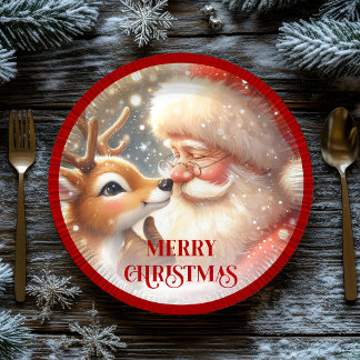 En Carton Assiettes de fête de Père Noël et Rudolph mignonne
