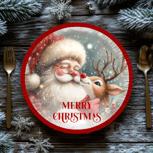 En Carton Assiettes de fête drôles de Père Noël et de Rudolp