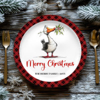 Assiettes de fête drôles d'oie farfelues de Noël