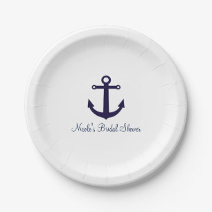 En Carton Assiettes de fête élégantes marines à ancre bleu m