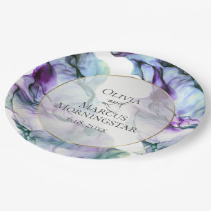 En Carton Assiettes de fête Encre abstraite indigo sarcell