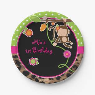 En Carton Assiettes de fête Fille Singe Chic Safari Jungle C