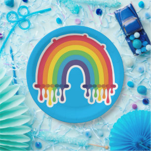 En Carton assiettes de fête gay avec fond bleu goutte à gout