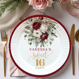 En Carton Assiettes de fête Luxe Sweet 16 Blush Burgundy Gol