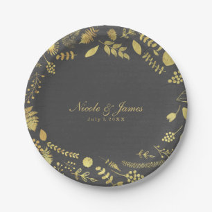 En Carton Assiettes de mariage florales grises au charbon et