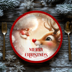 En Carton Assiettes de Noël pour enfants Santa et Rudolph au