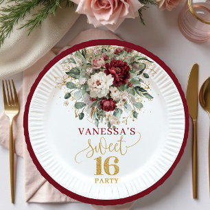 En Carton Assiettes délicates Burgundy Blush pour Sweet Sixt
