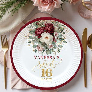 En Carton Assiettes Fleuries Rose Bourgeon Bourgogne pour un