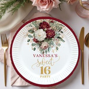 En Carton Assiettes Florales Burgundy Blush Sweet 16 Poli
