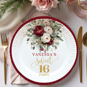 En Carton Assiettes Florales Moderne Douce 16 Ans Rose Bourg