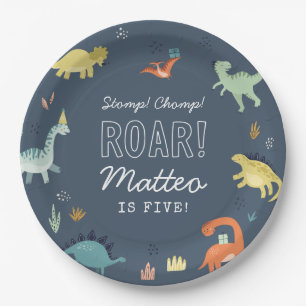 En Carton Assiettes personnalisées d'anniversaire de dinosau