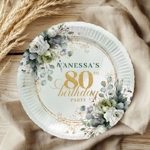 En Carton Assiettes pour 80e anniversaire à feuillage aquare