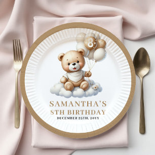 En Carton Assiettes pour 8ème Anniversaire Thème Teddy Bear