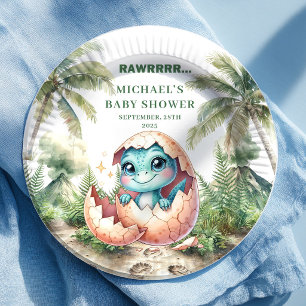 En Carton Assiettes pour Baby Shower Dino Mignon à venir Bie