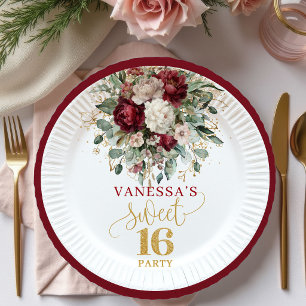 En Carton Assiettes Rouge Bourgeon Fleurissant Douce Seizièm