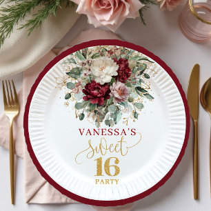 En Carton Assiettes Rouge Bourgogne Blush Sweet Seize Intemp