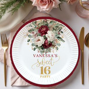 En Carton Belles assiettes de fête rose poudré et burgundy p