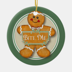 En Céramique 2 Côté - Bite Me Gingerbread Homme Ornement