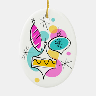 En Céramique Arbre rétro Baubles Groupe texte ornement ovale