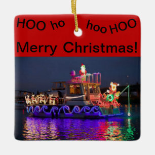 En Céramique Bateau-rivière avec les feux de Noël Ornement de