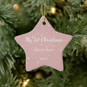 En Céramique Bébé 1er Noël mignon Mini Ornement rose