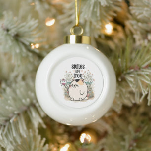 En Céramique Boule de Noël Classique "Les Sourires Sont Gratuit